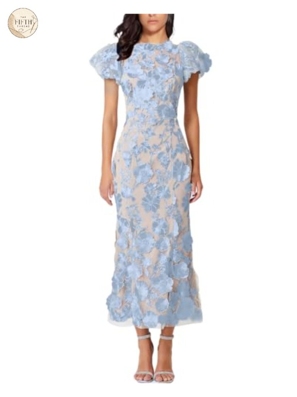 NeeMee 3D Floral Embroidery Ruffle Sleeve Bodycon Party Cocktail Dress
